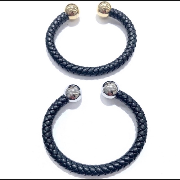 Stainless Steel Plain Ball LEATHER MEN CUFF BRAC. - Picture 2 of 8